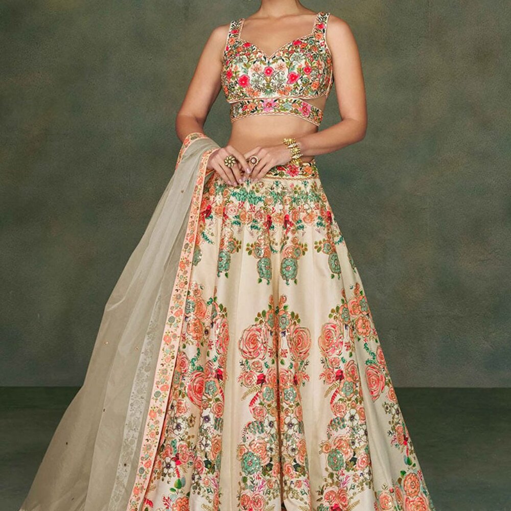 Elegant Floral Embroidered Lehenga